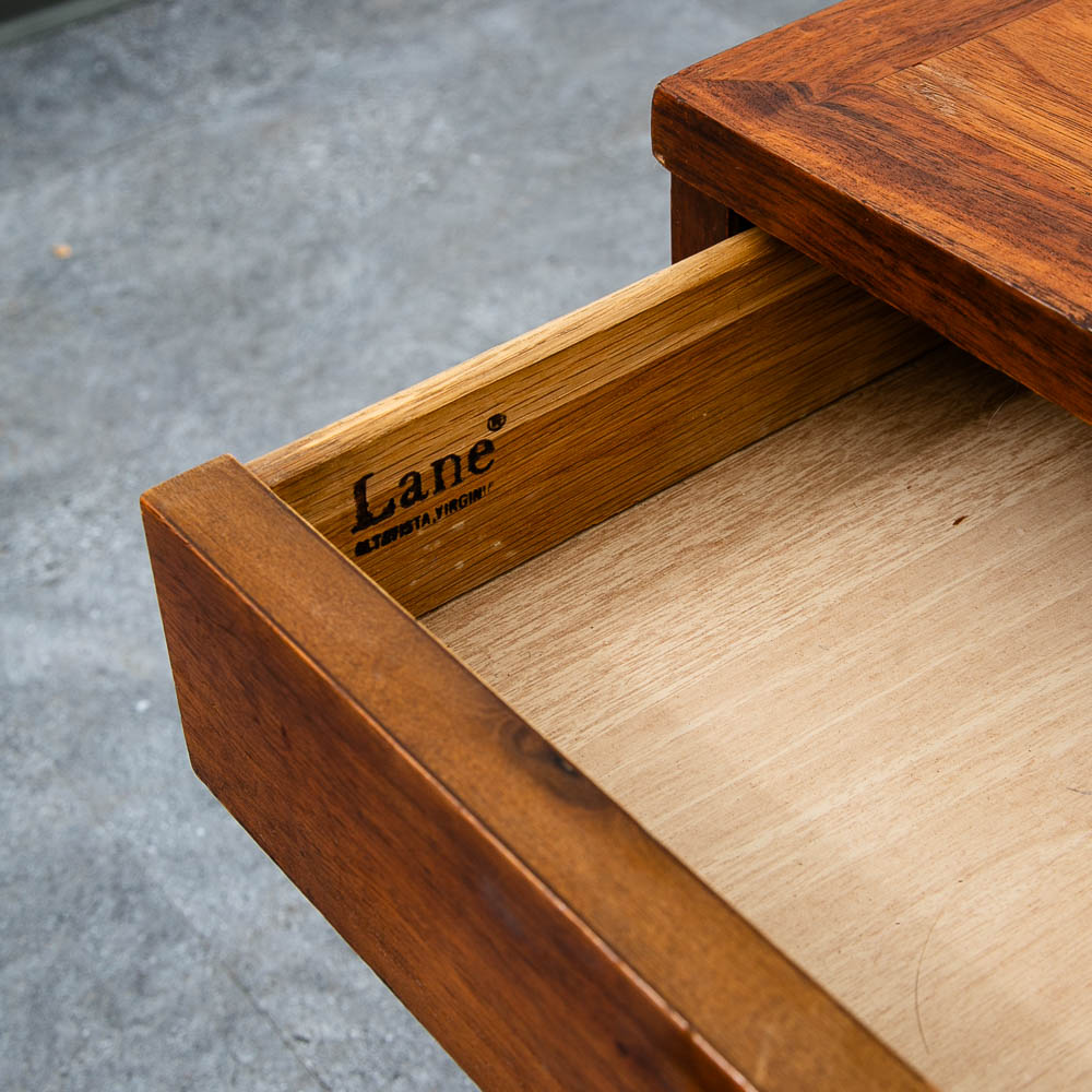 Mid Century Modern Coffee table Lane One Drawer Storage Walnut Door Restored - Image 7