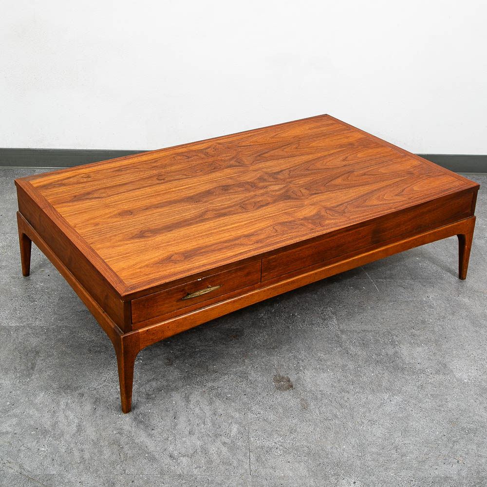 Mid Century Modern Coffee table Lane One Drawer Storage Walnut Door Restored