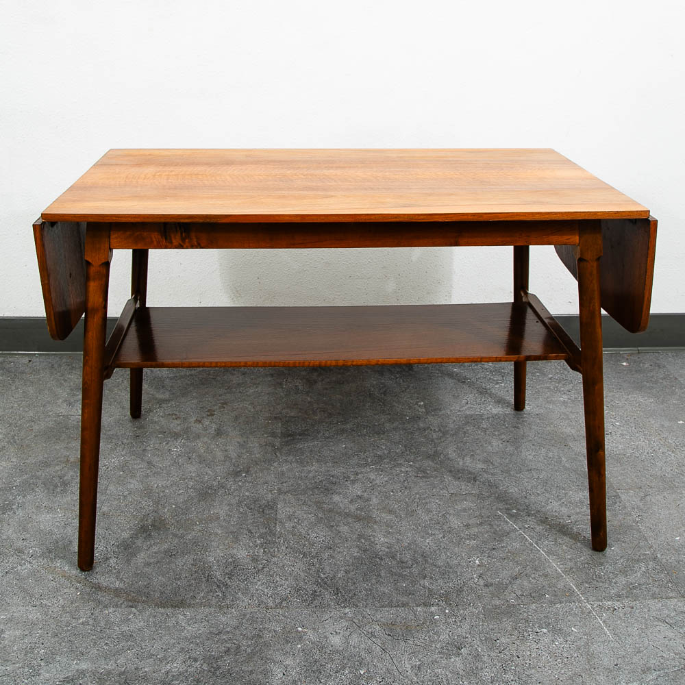 Mid Century Danish Modern Coffee Table Walnut Drop Leaf Shelf Vintage MCM - Image 9