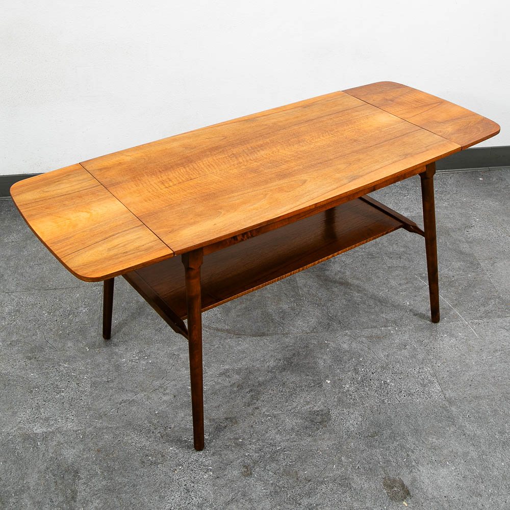 Mid Century Danish Modern Coffee Table Walnut Drop Leaf Shelf Vintage MCM