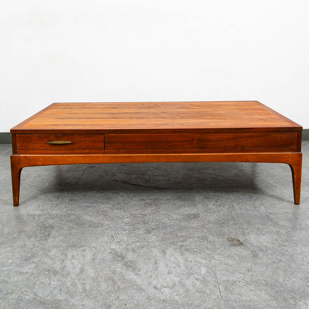 Mid Century Modern Coffee table Lane One Drawer Storage Walnut Door Restored - Image 2