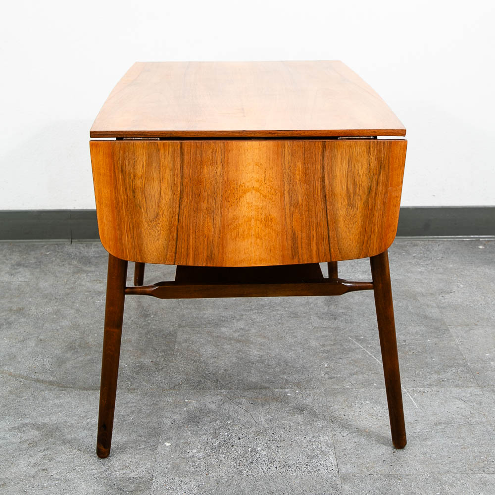 Mid Century Danish Modern Coffee Table Walnut Drop Leaf Shelf Vintage MCM - Image 4