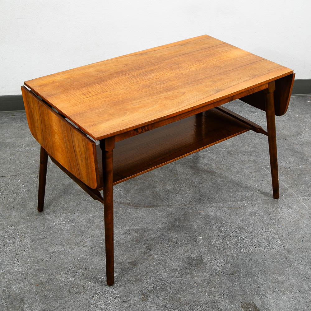 Mid Century Danish Modern Coffee Table Walnut Drop Leaf Shelf Vintage MCM - Image 2