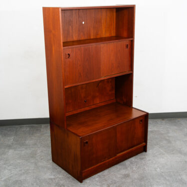 Mid Century Danish Modern Credenza Bookshelf Cabinet Teak Shelves Sliding Doors