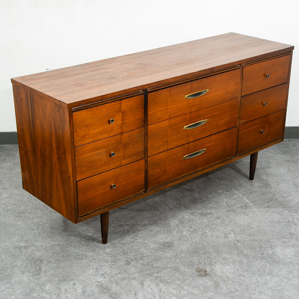 Mid Century Modern Dresser Credenza 9 Drawer Vintage Walnut Danish Drexel Lane - Image 9