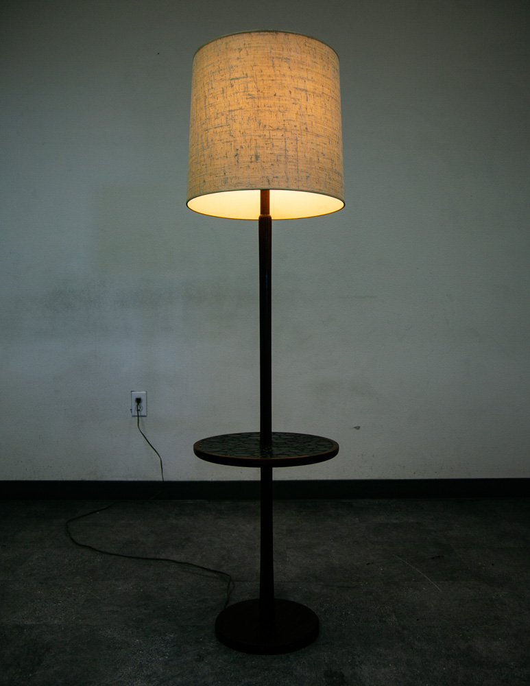 Mid Century Modern Floor Lamp Martz Marshall Studios Walnut Table Coin Ceramic - Image 2