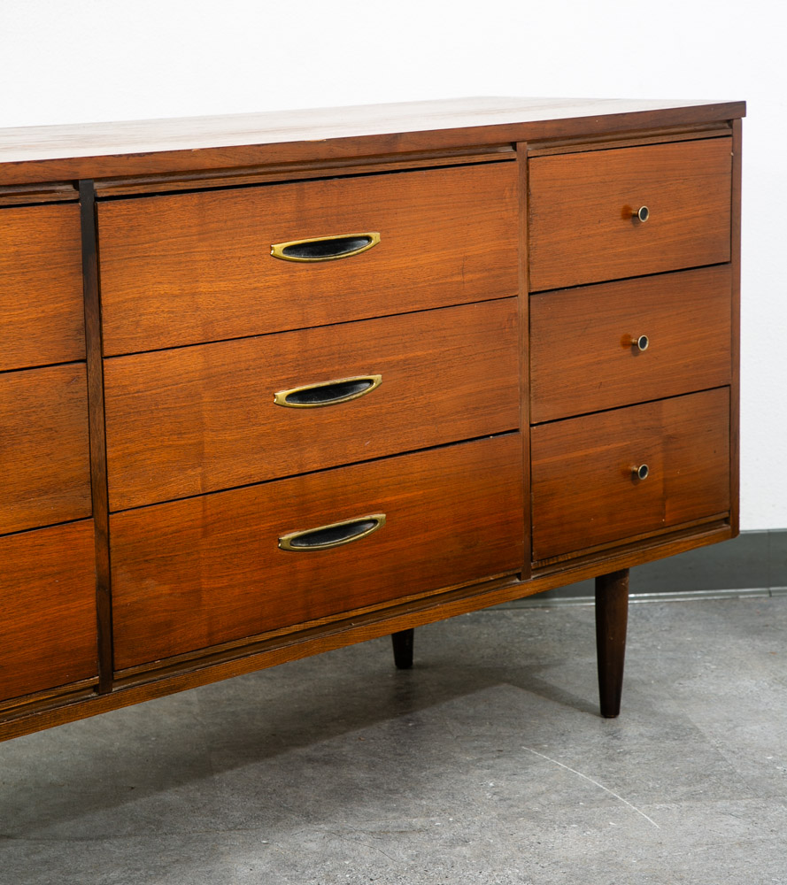Mid Century Modern Dresser Credenza 9 Drawer Vintage Walnut Danish Drexel Lane - Image 5