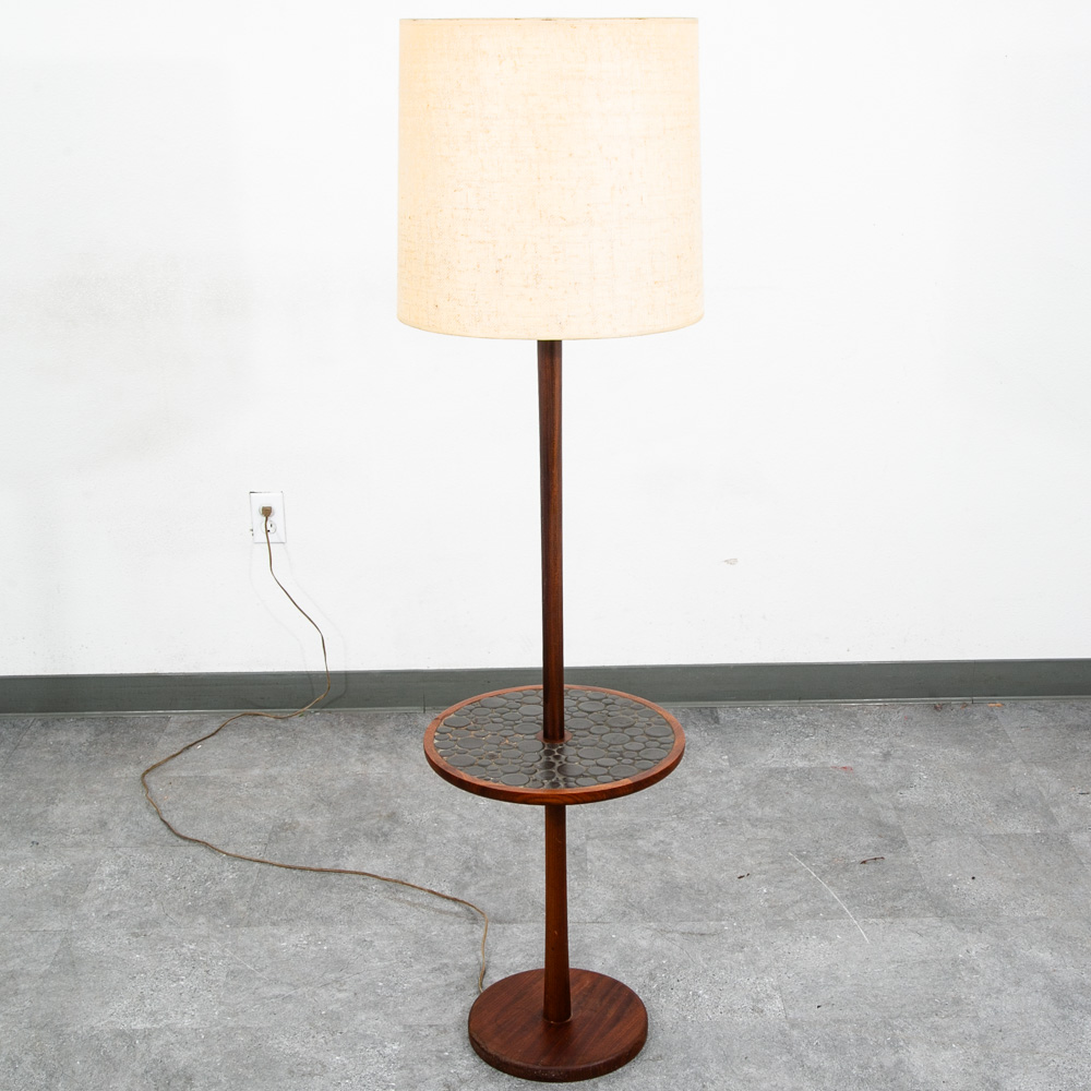 Mid Century Modern Floor Lamp Martz Marshall Studios Walnut Table Coin Ceramic