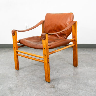 Mid Century Danish Modern Lounge Chair Safari Brown Leather Arm Sling Vintage