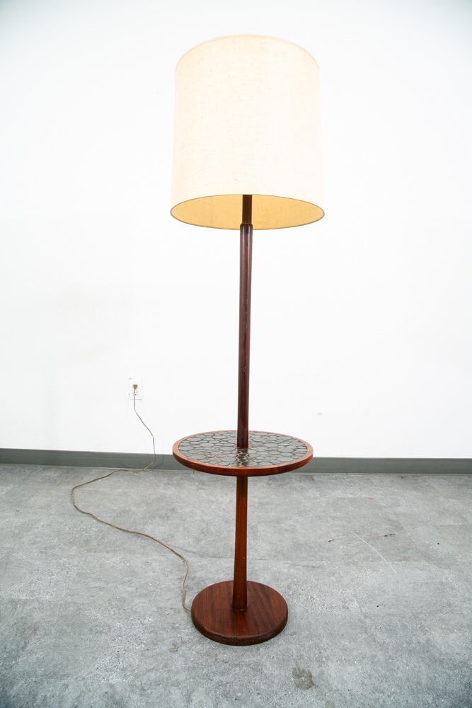 Mid Century Modern Floor Lamp Martz Marshall Studios Walnut Table Coin Ceramic - Image 5