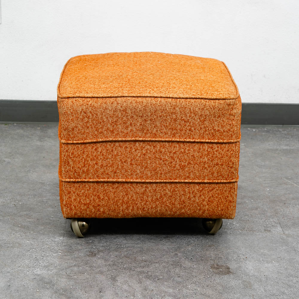 Mid Century Modern Ottoman Stool Rectangular Cushion Orange Vintage Rolling Seat - Image 10