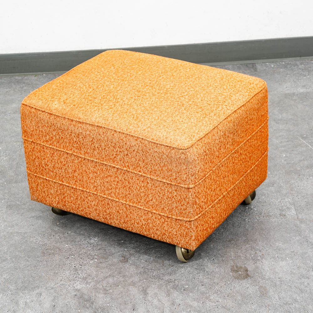 Mid Century Modern Ottoman Stool Rectangular Cushion Orange Vintage Rolling Seat