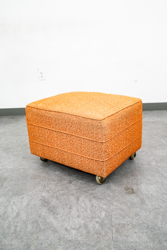 Mid Century Modern Ottoman Stool Rectangular Cushion Orange Vintage Rolling Seat - Image 4