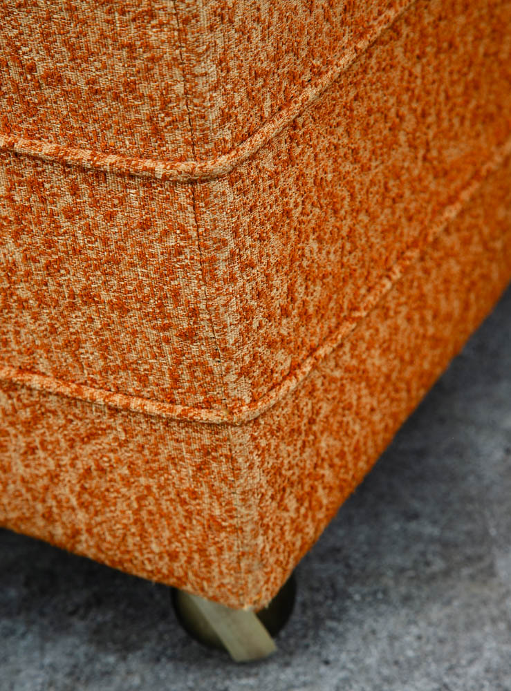 Mid Century Modern Ottoman Stool Rectangular Cushion Orange Vintage Rolling Seat - Image 7