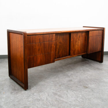 Mid Century Modern Credenza Oak Walnut 5 Drawer Wood Oak File Doors Vintage