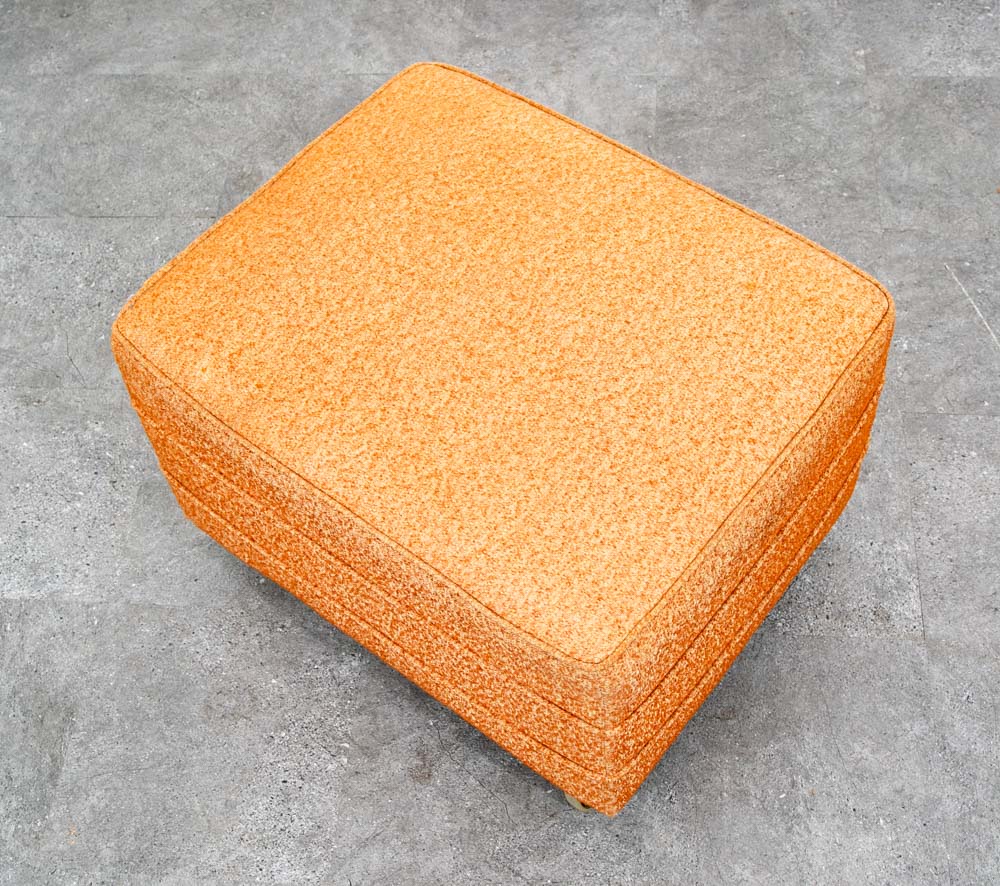Mid Century Modern Ottoman Stool Rectangular Cushion Orange Vintage Rolling Seat - Image 3