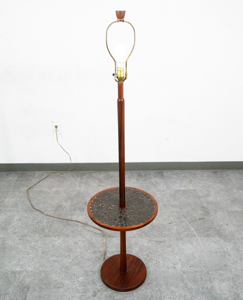 Mid Century Modern Floor Lamp Martz Marshall Studios Walnut Table Coin Ceramic - Image 3