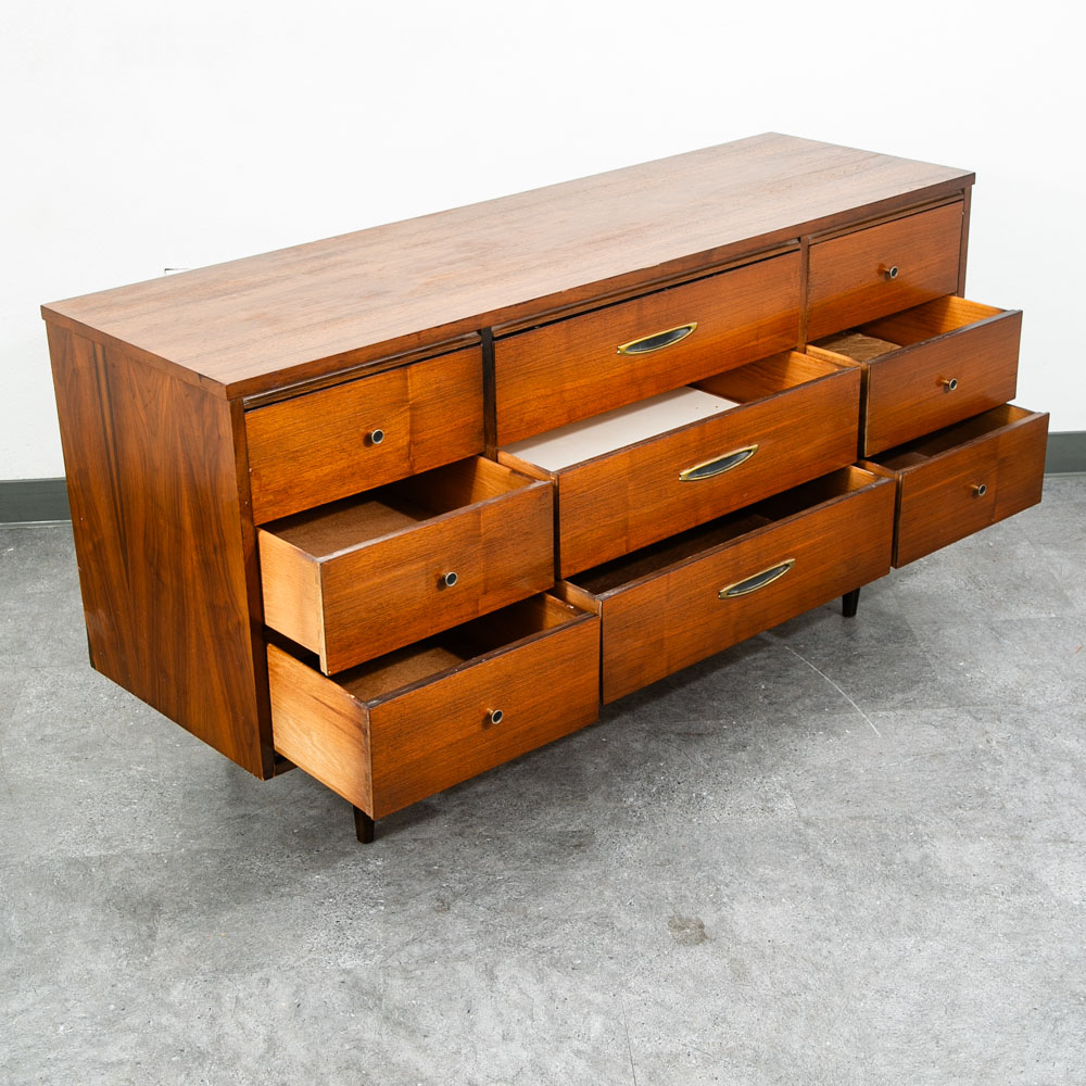 Mid Century Modern Dresser Credenza 9 Drawer Vintage Walnut Danish Drexel Lane - Image 7
