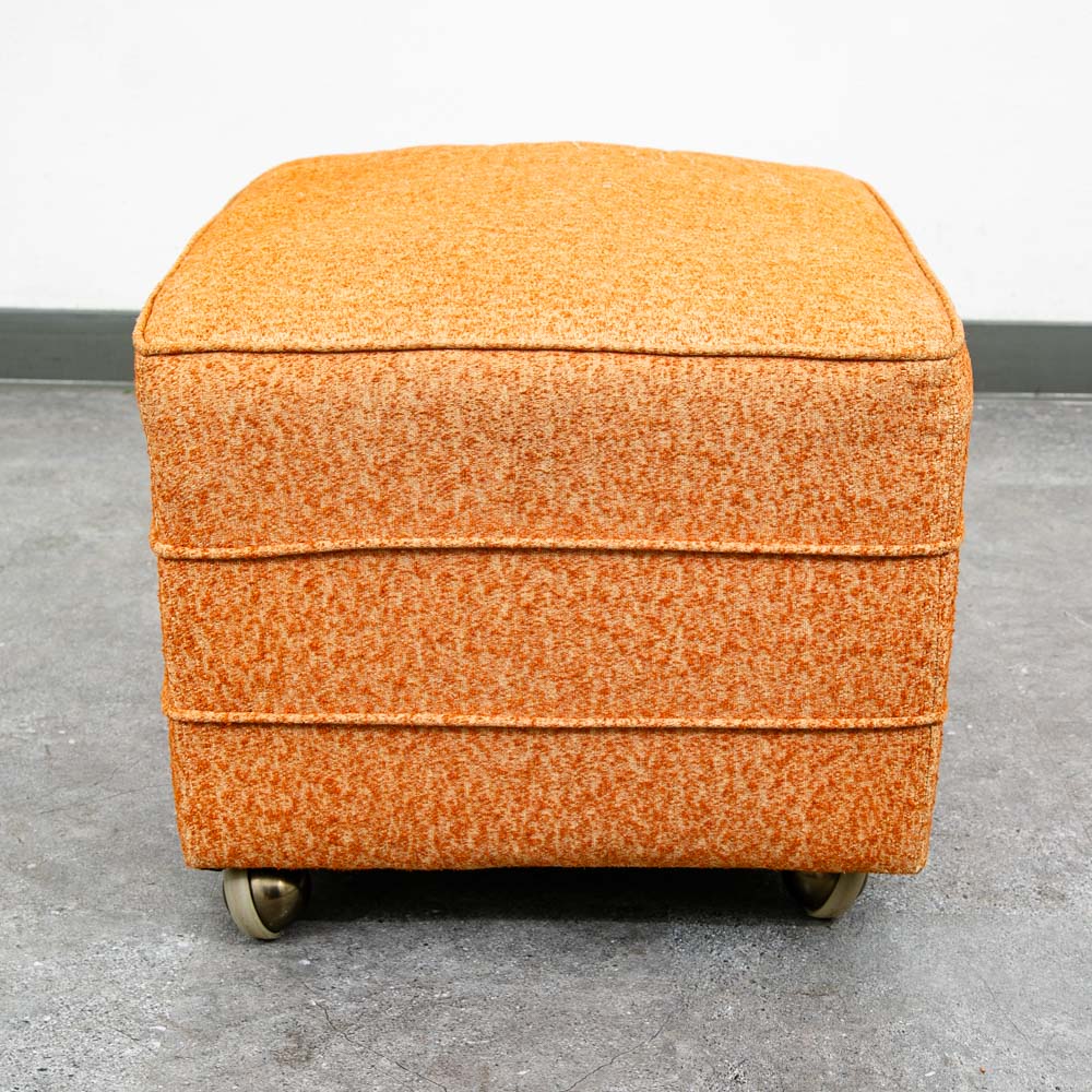 Mid Century Modern Ottoman Stool Rectangular Cushion Orange Vintage Rolling Seat - Image 2