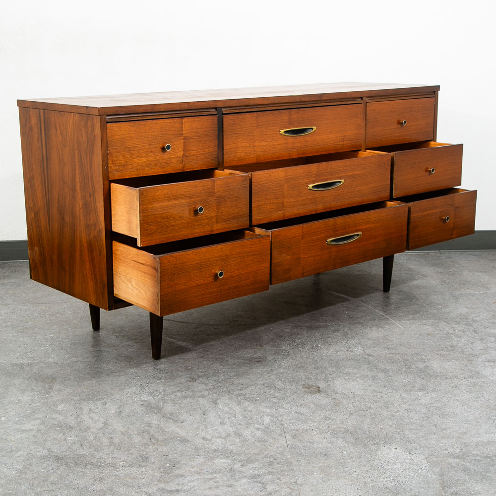 Mid Century Modern Dresser Credenza 9 Drawer Vintage Walnut Danish Drexel Lane - Image 3