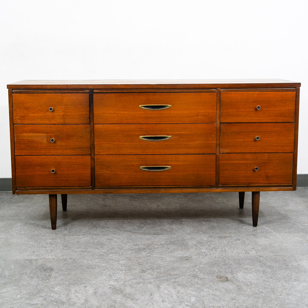 Mid Century Modern Dresser Credenza 9 Drawer Vintage Walnut Danish Drexel Lane - Image 2