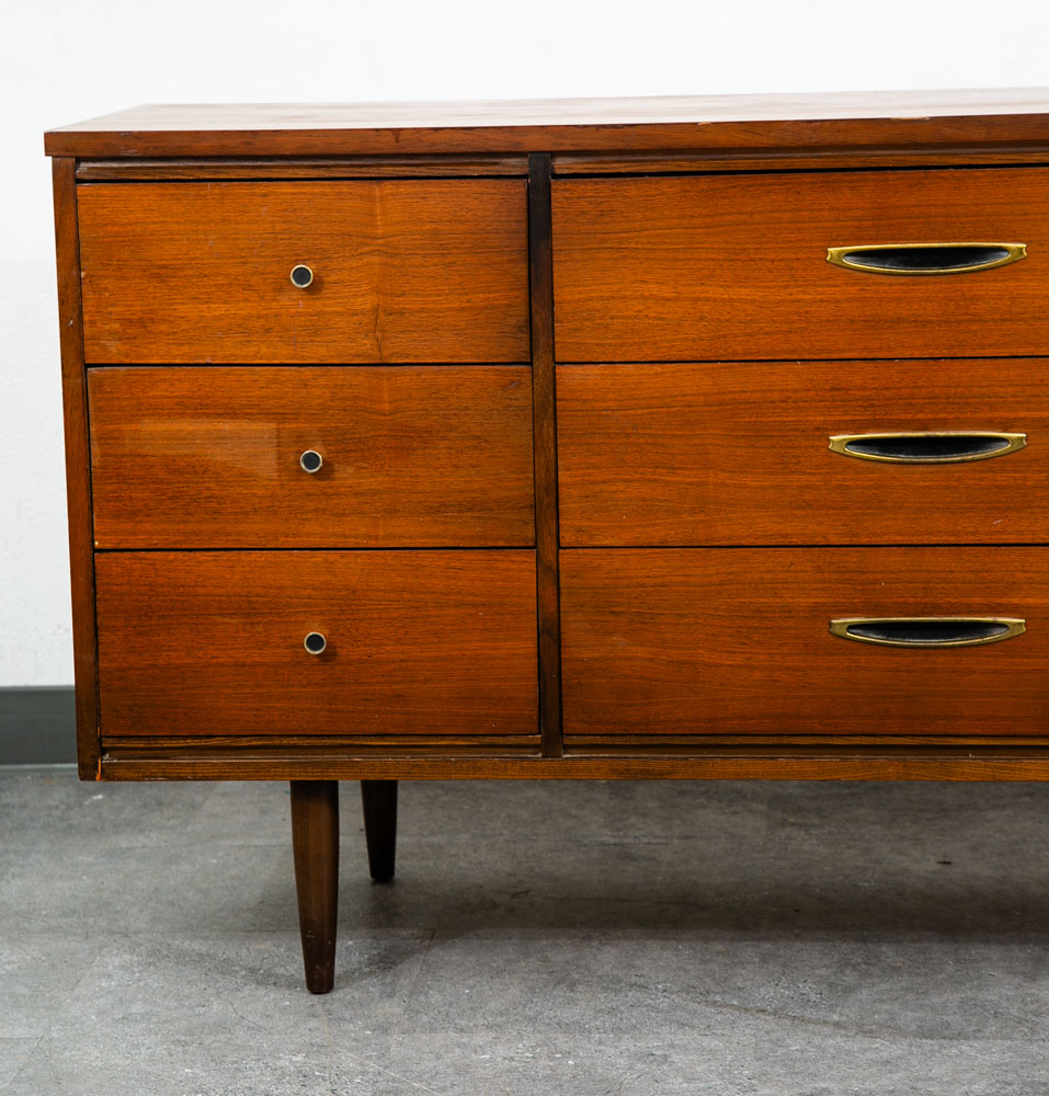 Mid Century Modern Dresser Credenza 9 Drawer Vintage Walnut Danish Drexel Lane - Image 6