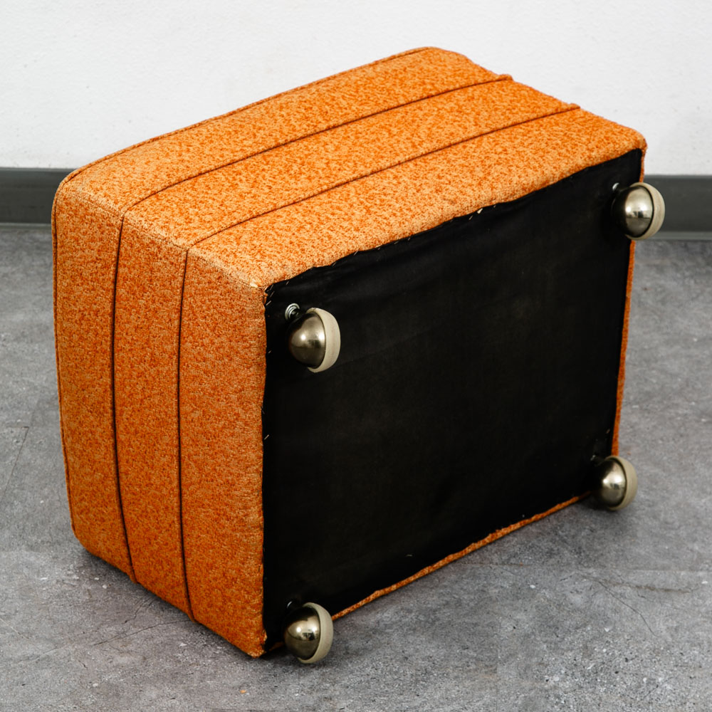 Mid Century Modern Ottoman Stool Rectangular Cushion Orange Vintage Rolling Seat - Image 8