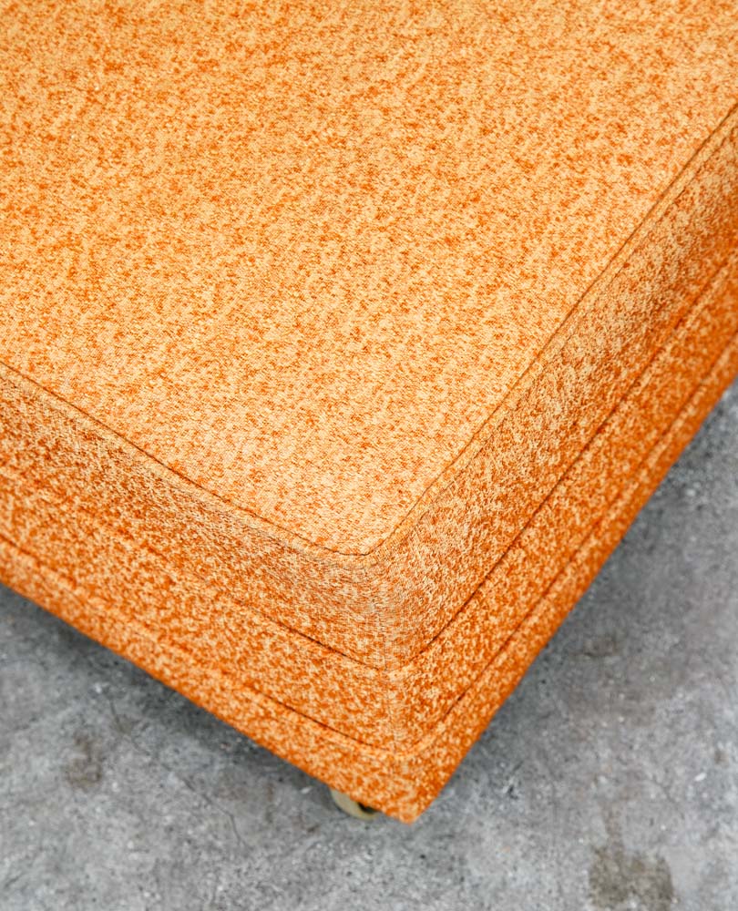 Mid Century Modern Ottoman Stool Rectangular Cushion Orange Vintage Rolling Seat - Image 5
