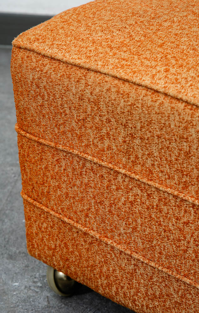 Mid Century Modern Ottoman Stool Rectangular Cushion Orange Vintage Rolling Seat - Image 9