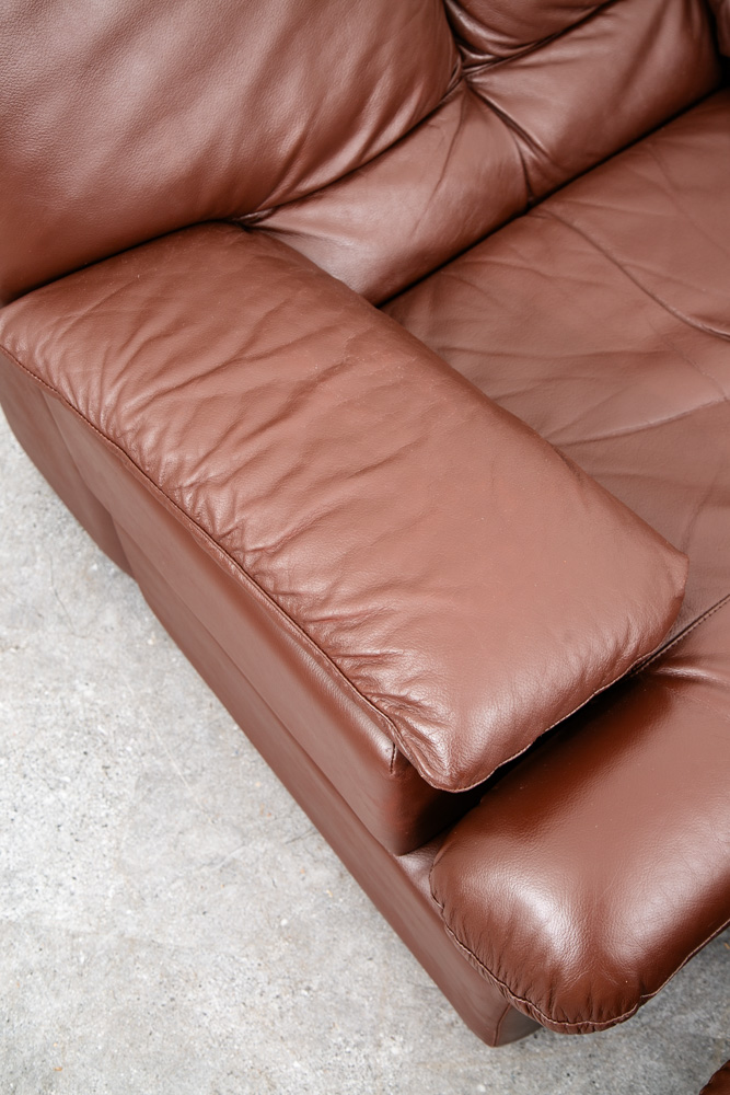Mid Century Modern Lounge Chair + Ottoman Percival Lafer Brown Leather Armchair - Image 9