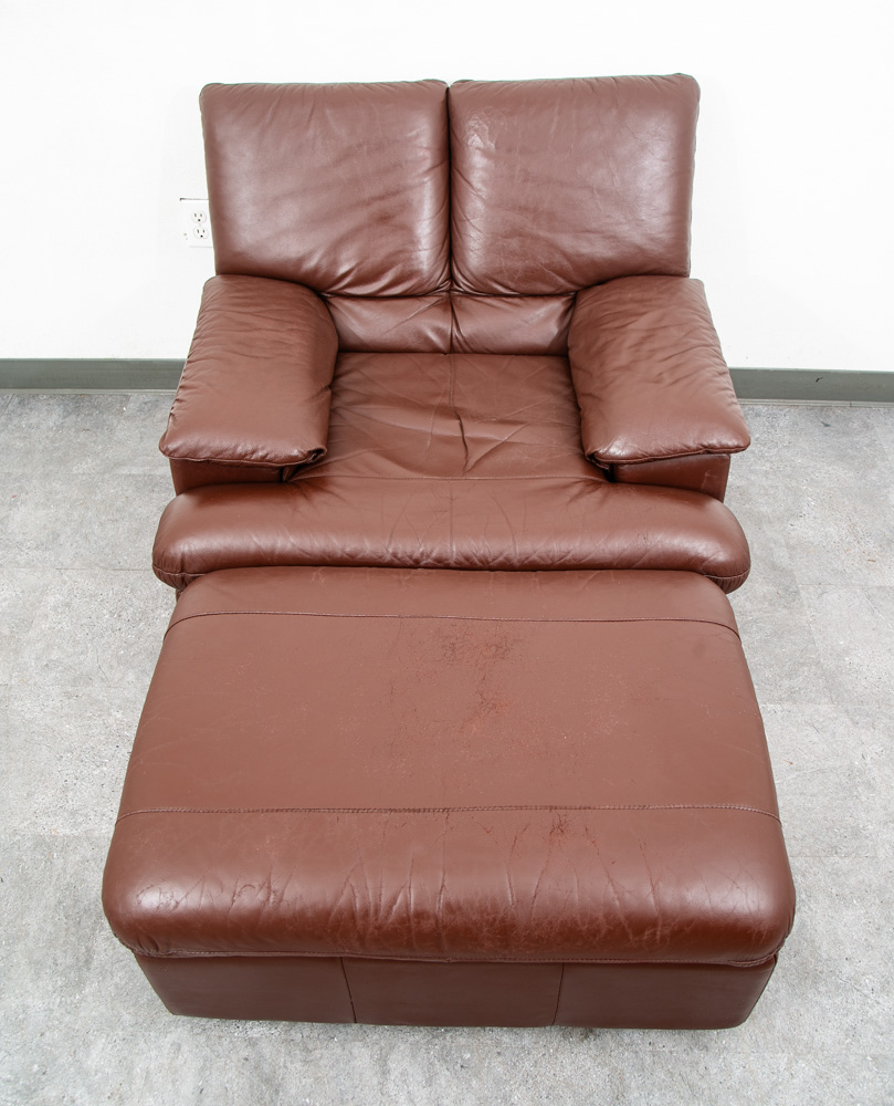 Mid Century Modern Lounge Chair + Ottoman Percival Lafer Brown Leather Armchair - Image 3