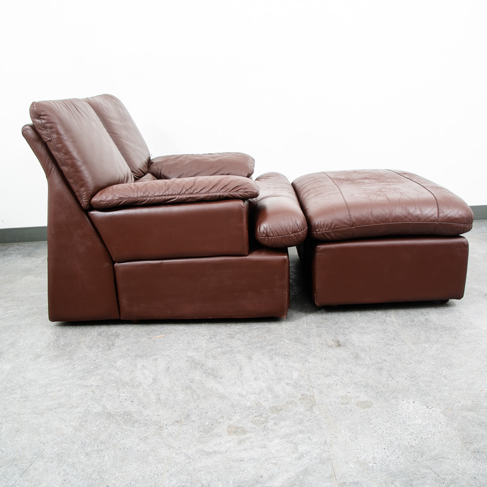 Mid Century Modern Lounge Chair + Ottoman Percival Lafer Brown Leather Armchair - Image 2