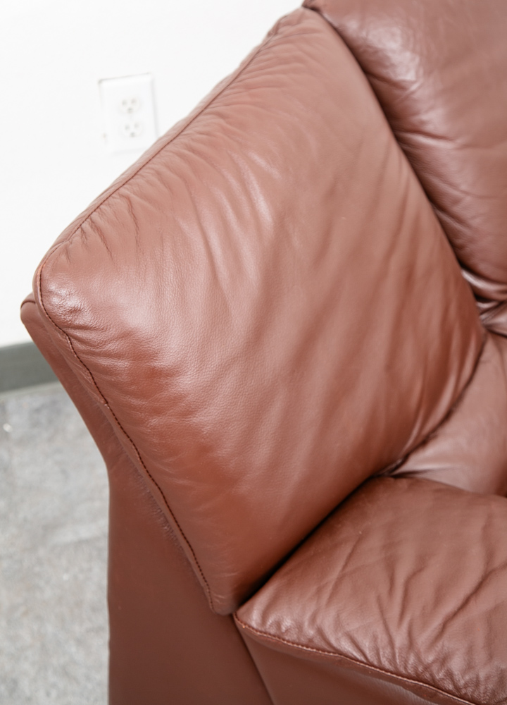 Mid Century Modern Lounge Chair + Ottoman Percival Lafer Brown Leather Armchair - Image 8