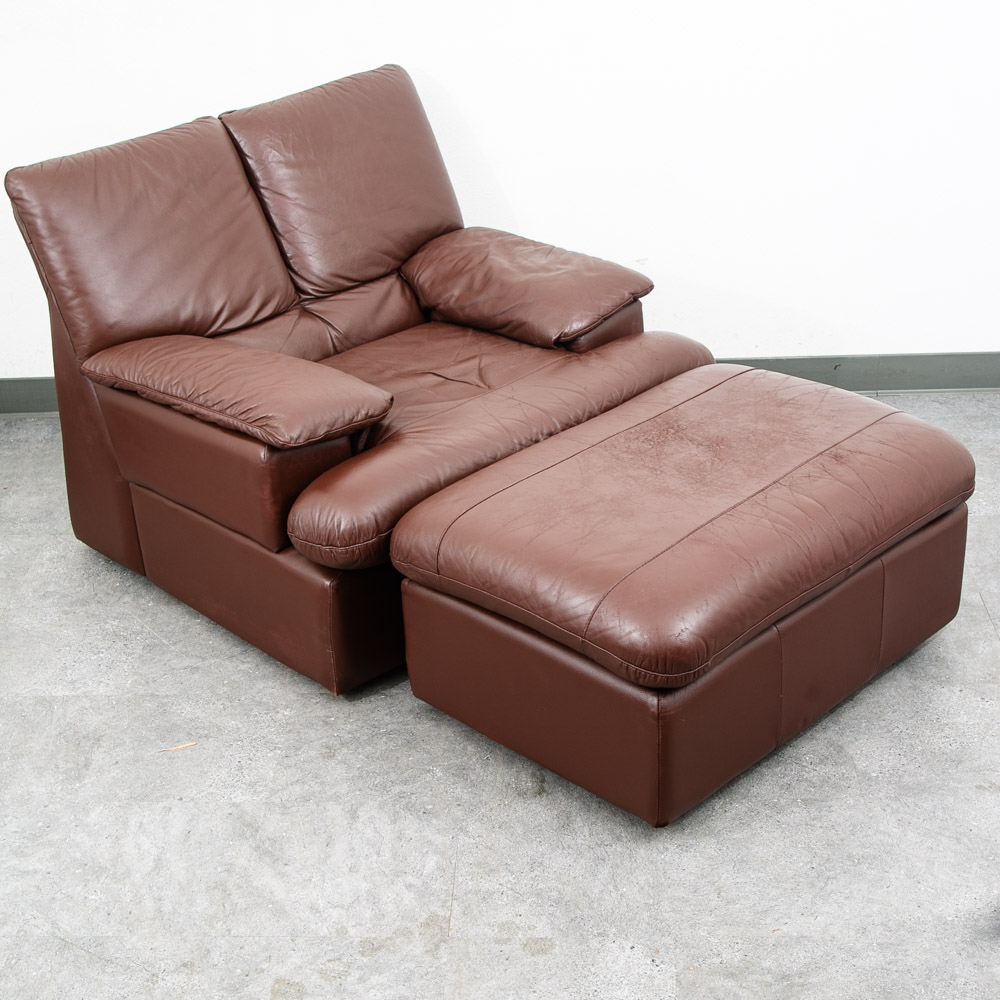 Mid Century Modern Lounge Chair + Ottoman Percival Lafer Brown Leather Armchair