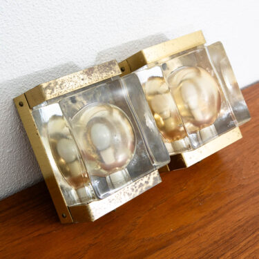 Mid Century Danish Modern Wall Sconces Pair Vitrika Square Glass Brass Lamps