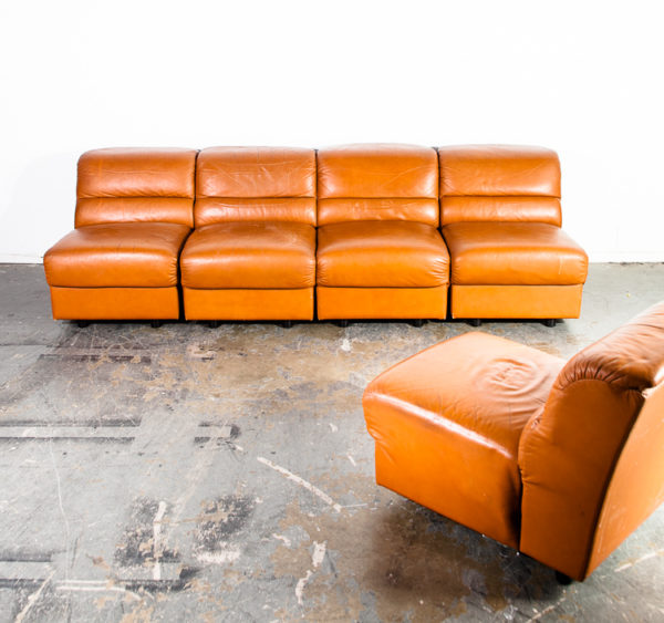 Mid Century Modern Sofa Couch Modular Brayton International Collection Cognac Leather De Sede Sectional Vintage Worn Tan Adjustable Vintage - Image 3