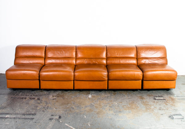 Mid Century Modern Sofa Couch Modular Brayton International Collection Cognac Leather De Sede Sectional Vintage Worn Tan Adjustable Vintage - Image 2