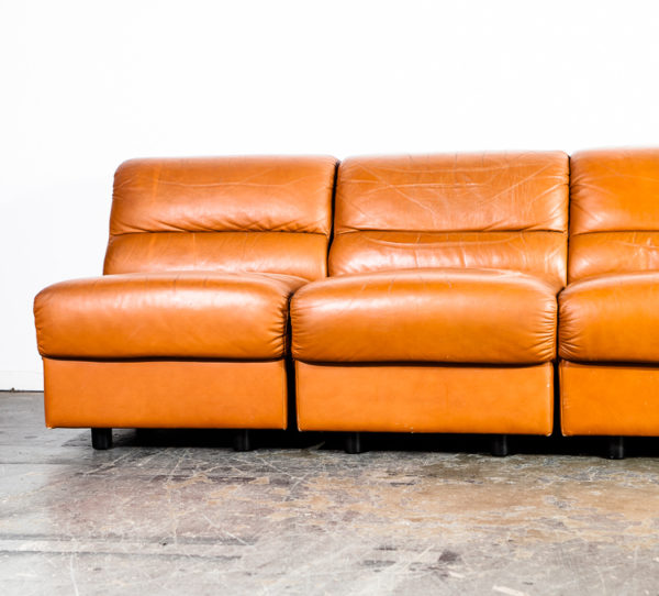 Mid Century Modern Sofa Couch Modular Brayton International Collection Cognac Leather De Sede Sectional Vintage Worn Tan Adjustable Vintage - Image 5