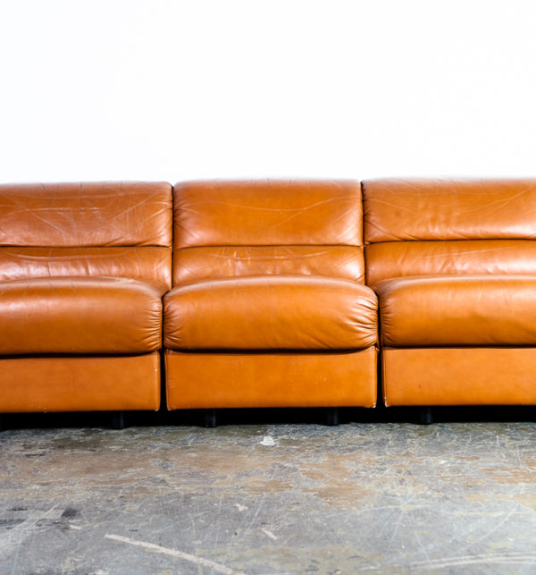 Mid Century Modern Sofa Couch Modular Brayton International Collection Cognac Leather De Sede Sectional Vintage Worn Tan Adjustable Vintage - Image 6