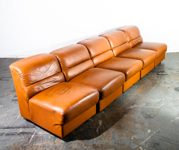 Mid Century Modern Sofa Couch Modular Brayton International Collection Cognac Leather De Sede Sectional Vintage Worn Tan Adjustable Vintage