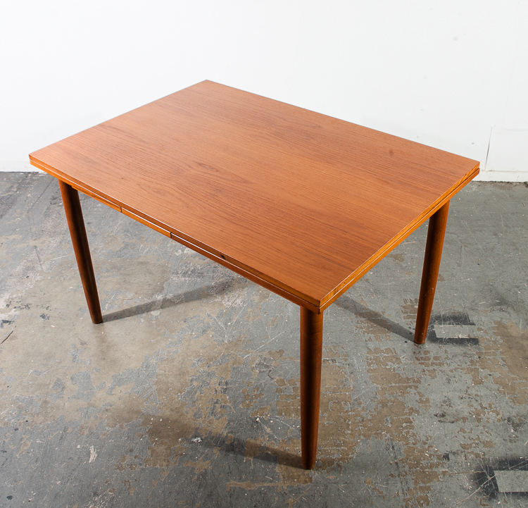 Mid Century Danish Modern Dining Table Teak Extension Leaf x2 Denmark Vintage Slide Out Rectangular Denmark Scandinavian