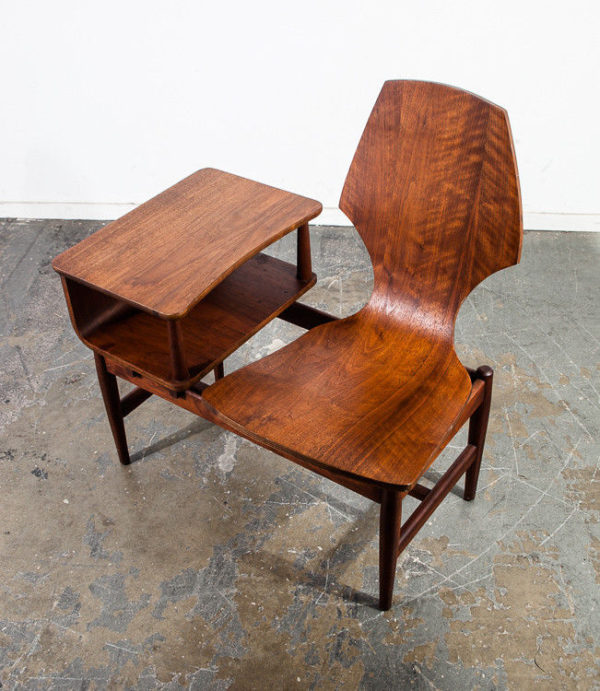 Mid Century Modern Gossip Bench Telephone Table Entryway Plycraft Vintage Walnut
