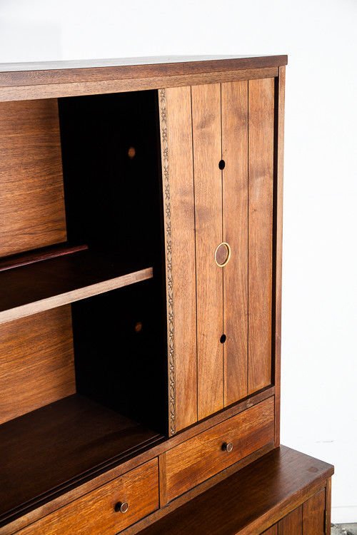 Mid century modern china cabinet hutch credenza broyhill sculptra vintage glass