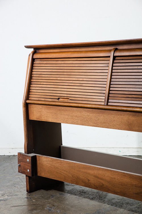 Mid Century Modern headboard bed frame Queen Q Drexel Projection Vintage Koert Storage Cabinet Danish Denmark Broyhill Martinsville - Image 4