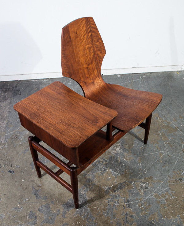 Mid Century Modern Gossip Bench Telephone Table Entryway Plycraft Vintage Walnut - Image 2