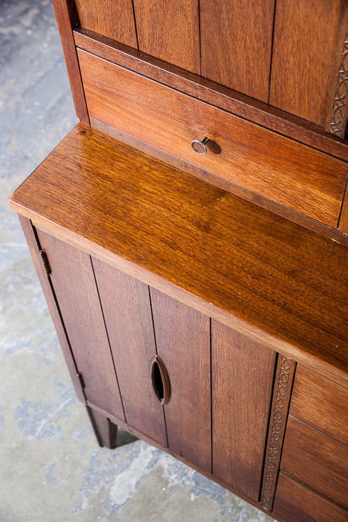 Mid century modern china cabinet hutch credenza broyhill sculptra vintage glass