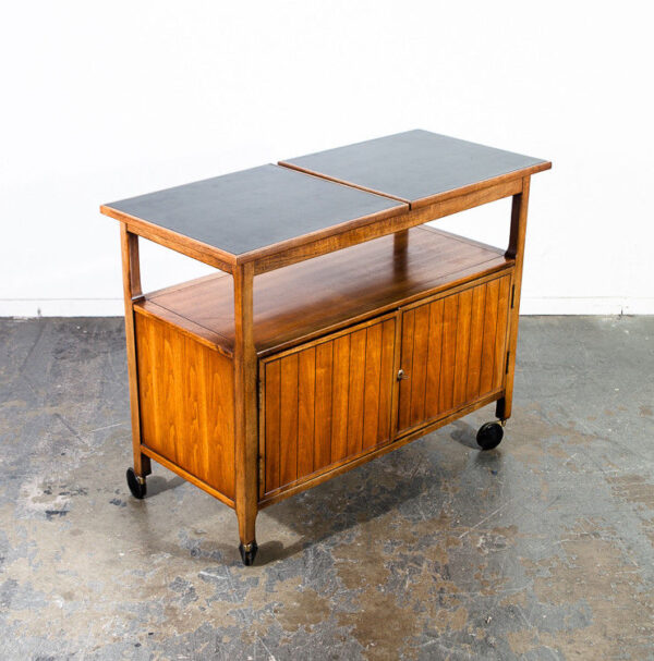 Mid Century Modern Rolling Cart Trolley Extending Storage Serving Wood Black Mcm