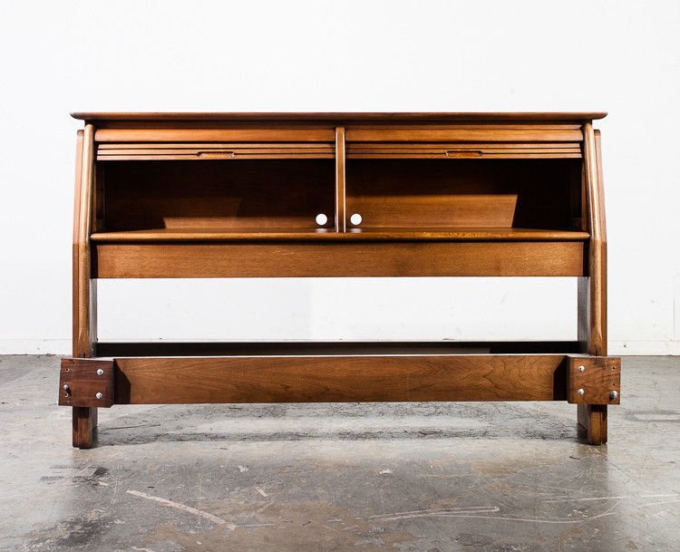 Mid Century Modern headboard bed frame Queen Q Drexel Projection Vintage Koert Storage Cabinet Danish Denmark Broyhill Martinsville - Image 2