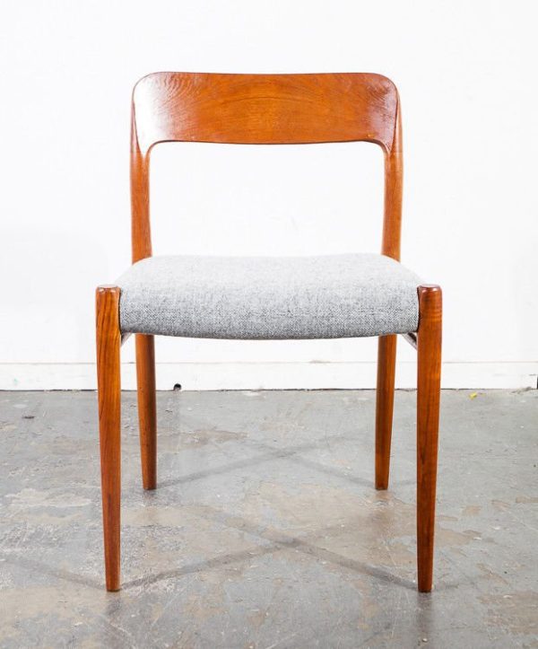 Mid century danish modern dining chairs set 4 niels moller j l 75 grey solid teak wood Wool Tweed Reupholstered Denmark Vintage Side - Image 8