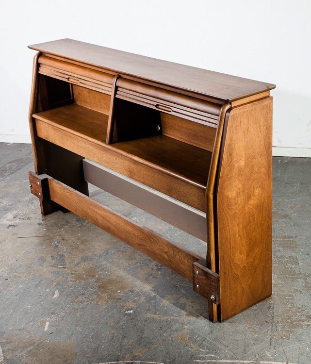 Mid Century Modern headboard bed frame Queen Q Drexel Projection Vintage Koert Storage Cabinet Danish Denmark Broyhill Martinsville - Image 3